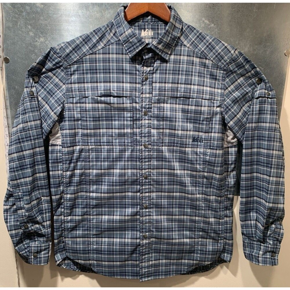 Vented Fishing Hiking REI Co-Op Blue Plaid Button Up M Outdoor Camping Shirt